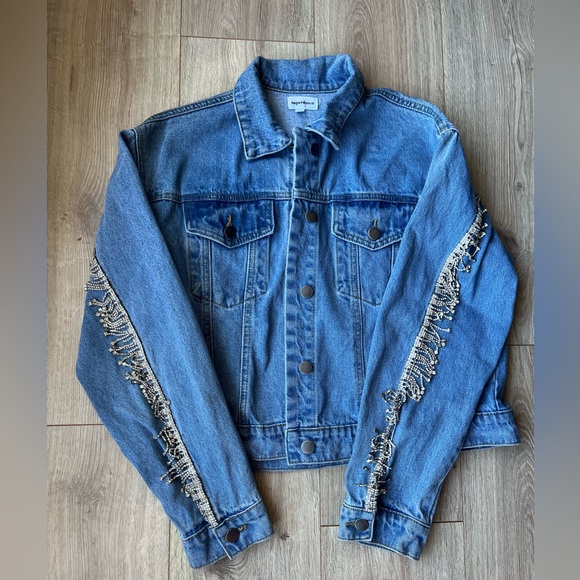 Blue Denim Jacket with Rhinestone Fringe size Small, pre owned - Picture 4 of 5